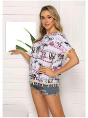 Loose Print Round neck Short sleeve T-Shirts