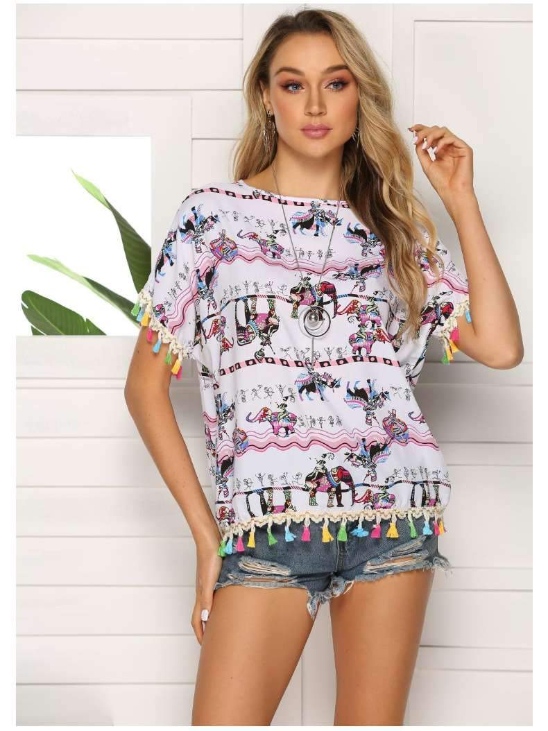 Loose Print Round neck Short sleeve T-Shirts