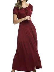 Fashion Pure Lacing Round neck Short sleeve Layered Maxi Dresses