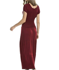 Fashion Pure Lacing Round neck Short sleeve Layered Maxi Dresses