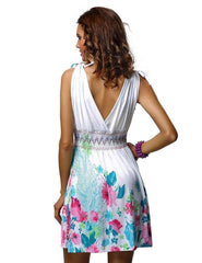 Sexy V neck Print Sleeveless Skater Dresses