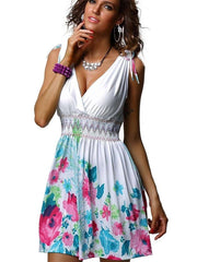 Sexy V neck Print Sleeveless Skater Dresses