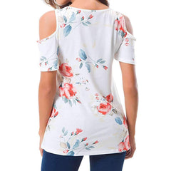 Casual Short sleeve Off shoulder Floral T-Shirts