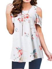 Casual Short sleeve Off shoulder Floral T-Shirts