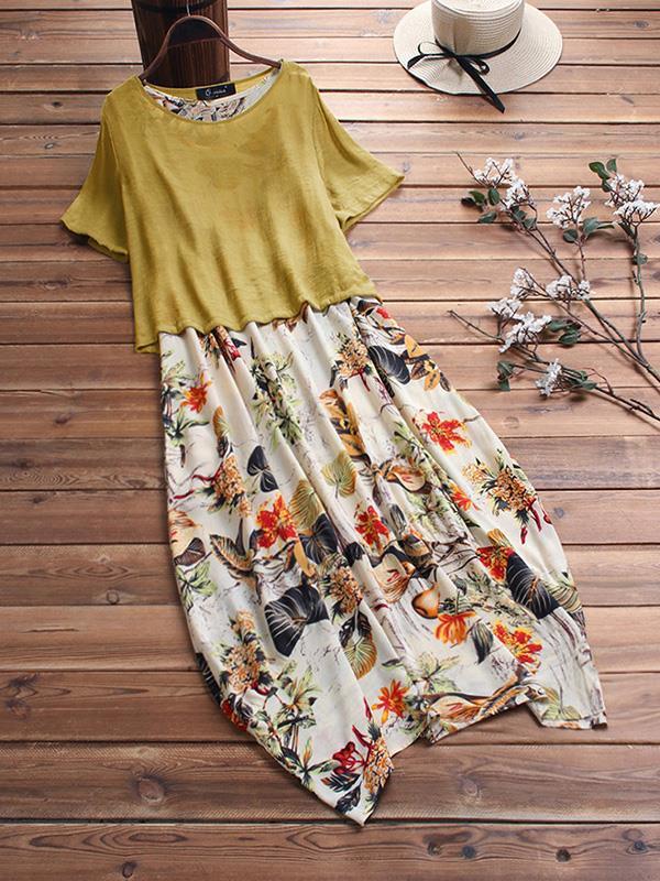 Fashion Printed Cotton Blend Maxi Dresses