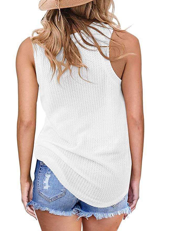 Casual Round Collar And Knotted Sleeveless T-Shirt