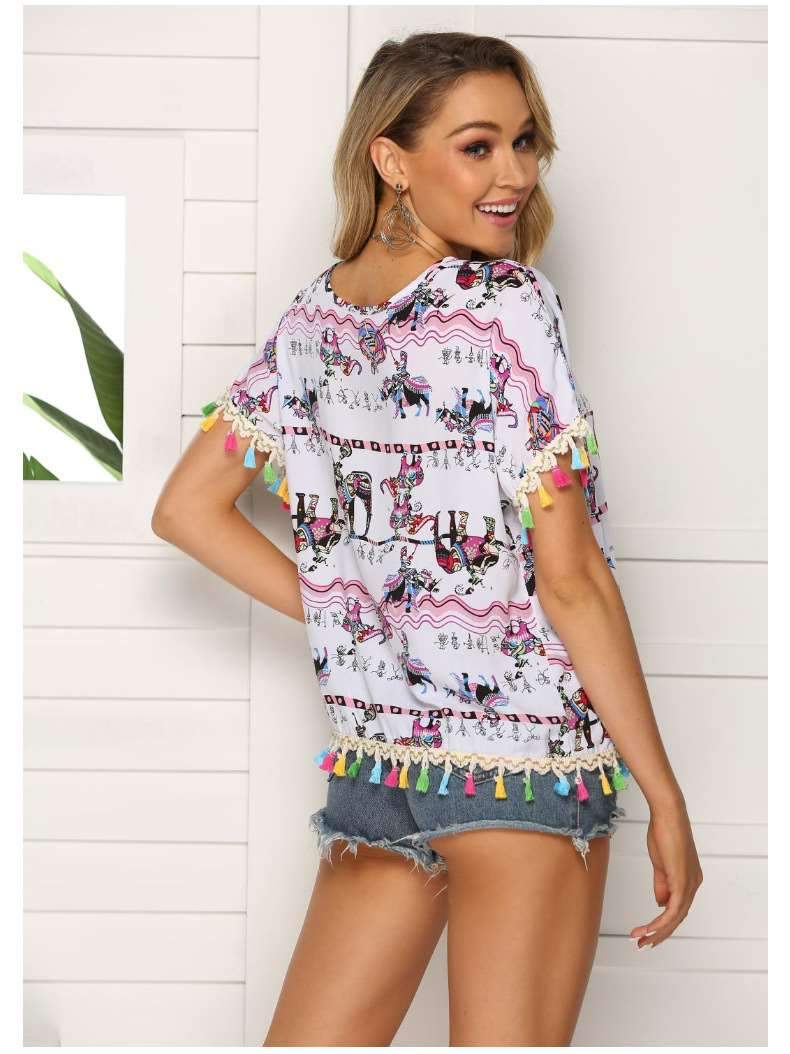 Loose Print Round neck Short sleeve T-Shirts