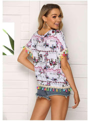 Loose Print Round neck Short sleeve T-Shirts