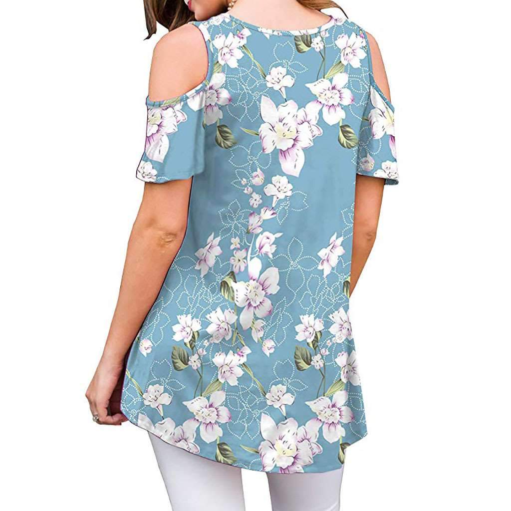 Casual Short sleeve Off shoulder Floral T-Shirts