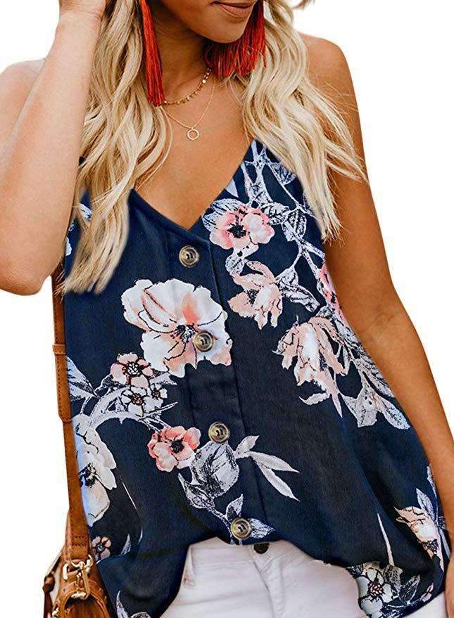 Casual V neck Print  Fastener  Chiffon Vest