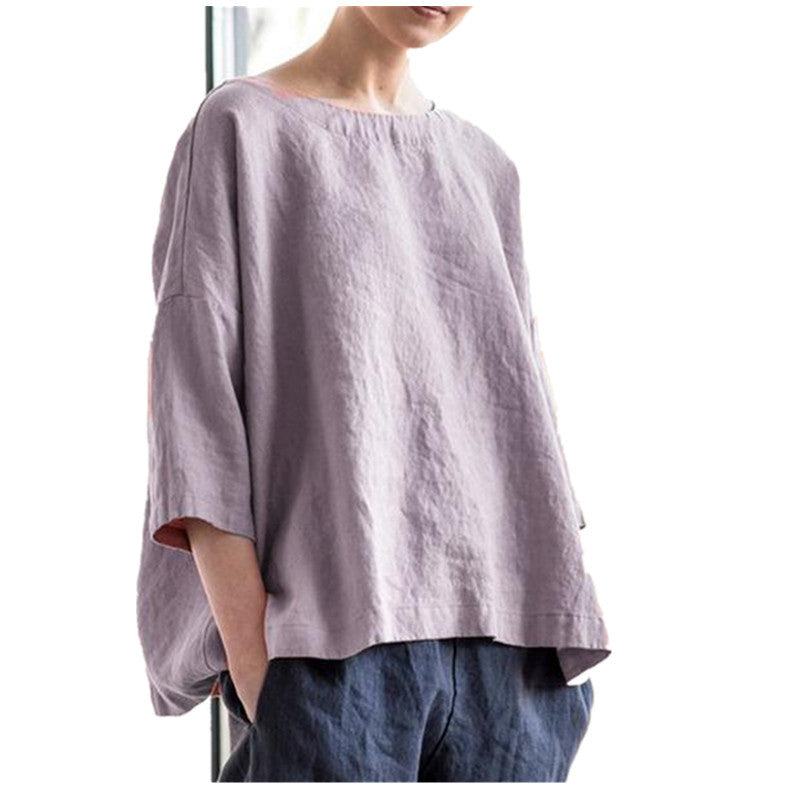 Casual Three quarter sleeve Plain color T-shirts