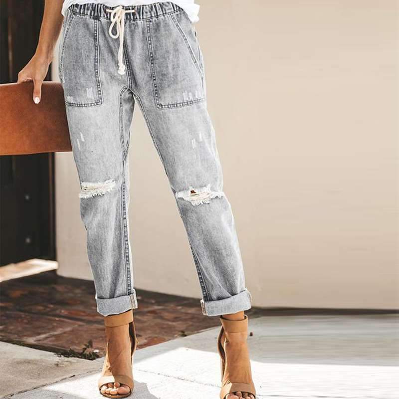 Fashion Casual Lacing Jean Pants