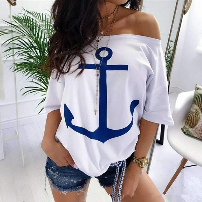 Loose Off shoulder Half sleeve T-Shirts