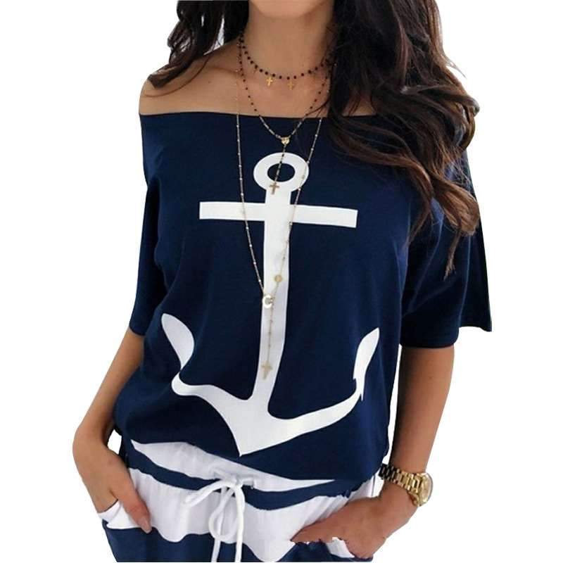 Loose Off shoulder Half sleeve T-Shirts