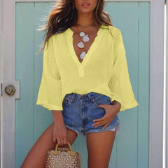 Casual Loose Long sleeve V neck T-Shirts