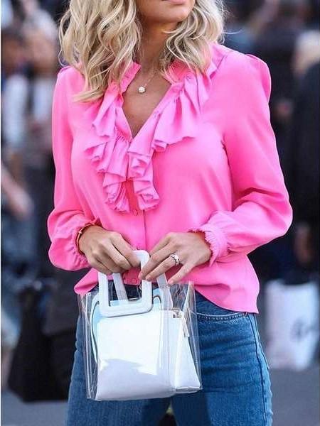 Fashion Pure  Falbala V neck Blouses