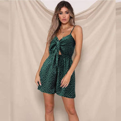 Sexy Point Print Lacing Vest Jumpsuits
