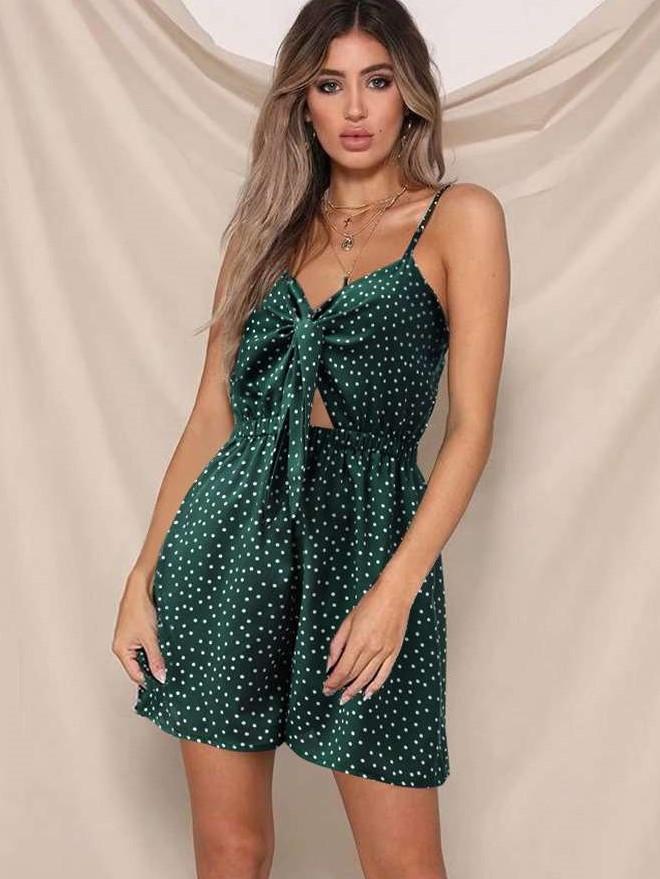Sexy Point Print Lacing Vest Jumpsuits