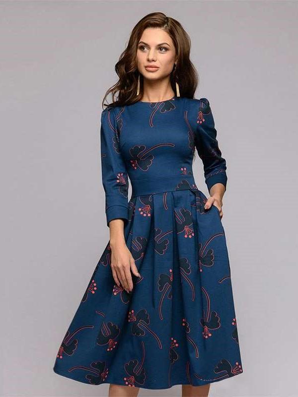 Fashion Print Long sleeve Skater Dresses