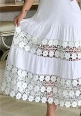 Fashion Pure Lace Hollow out Gored Sleeveless Vest Maxi Dresses