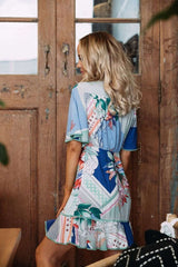 Casual Loose V neck Print Shift Dresses
