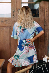 Casual Loose V neck Print Shift Dresses
