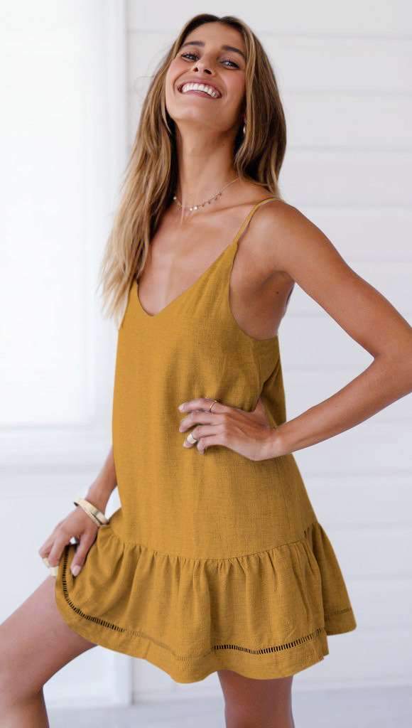 Casual V neck Backless Vest Shift Dresses