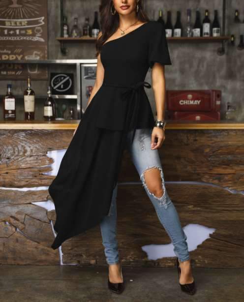 Sexy Single shoulder Drape Irregular Skater Dresses