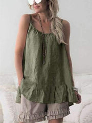 Fashion Pure Round neck Vest Falbala Shift Dresses