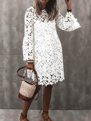 Sexy elegant women white two pieces hollow out shift dresses