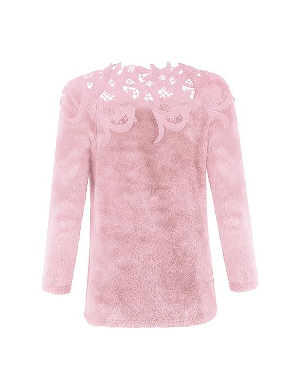 Asymmetric Neck Decorative Lace Plain Woman Sweaters