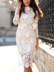 White Lace Woman Sexy Sweet Bodycon Evening Dresses