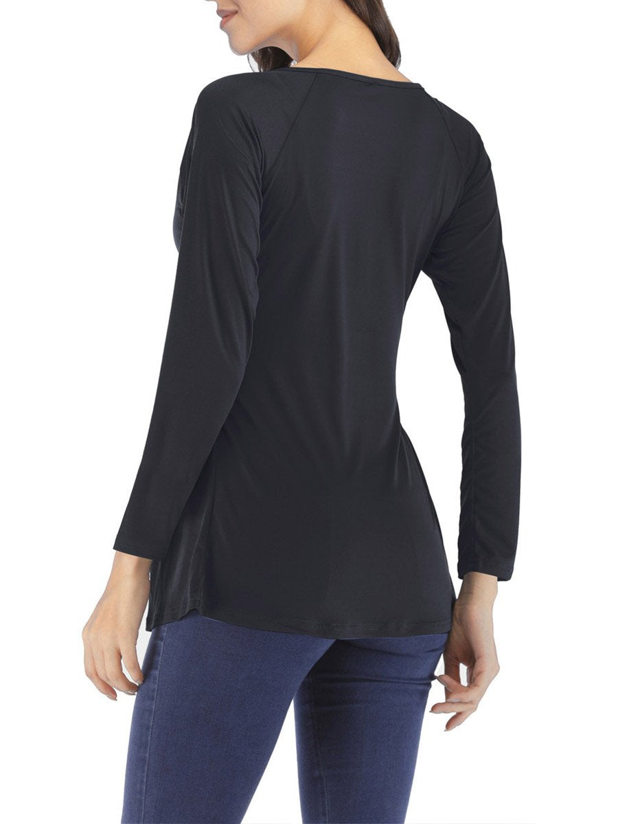 Casual Woman Long Sleeve Round Neck T-shirts