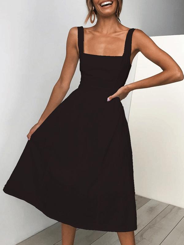Sexy casual sleeveless plain slim skater dress
