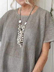 Casual loose solid color short-sleeved round neck cotton and linen top T-shirts