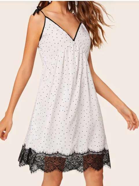 Fashion Loose Lace Point Vest Shift Dresses