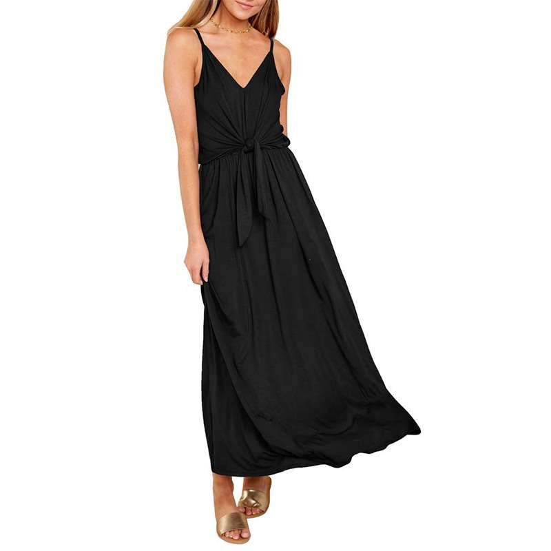 Sexy V neck Lacing Vest Maxi Dresses