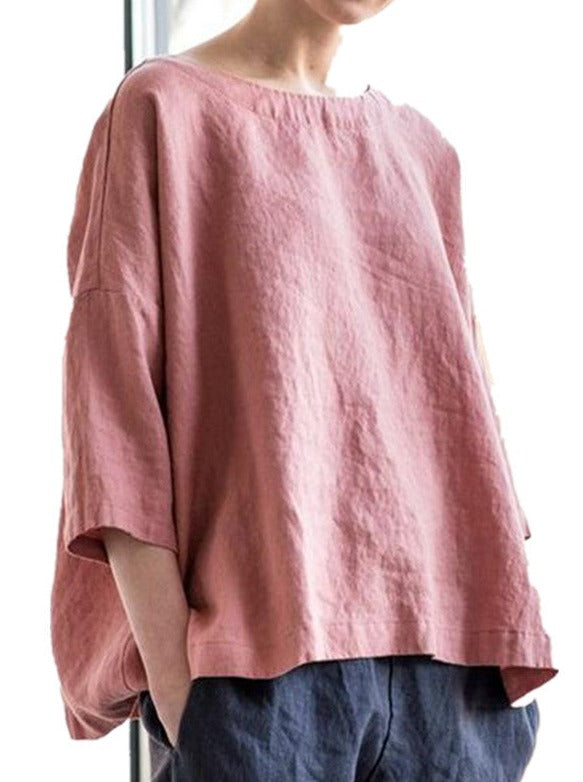 Casual Three quarter sleeve Plain color T-shirts