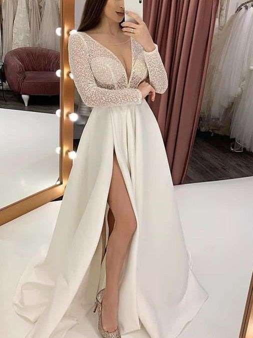 Sexy V neck  Perspective Evening Dresses