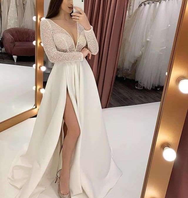 Sexy V neck  Perspective Evening Dresses