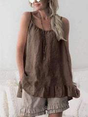 Fashion Pure Round neck Vest Falbala Shift Dresses
