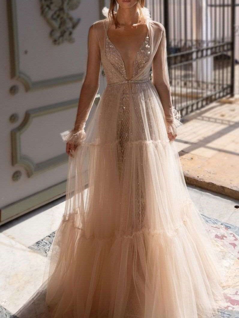 Sexy V neck Paillette Evening Dresses