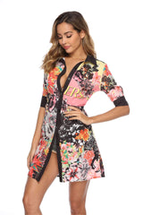 Fashion Print Short sleeve Blouse Shift Dresses