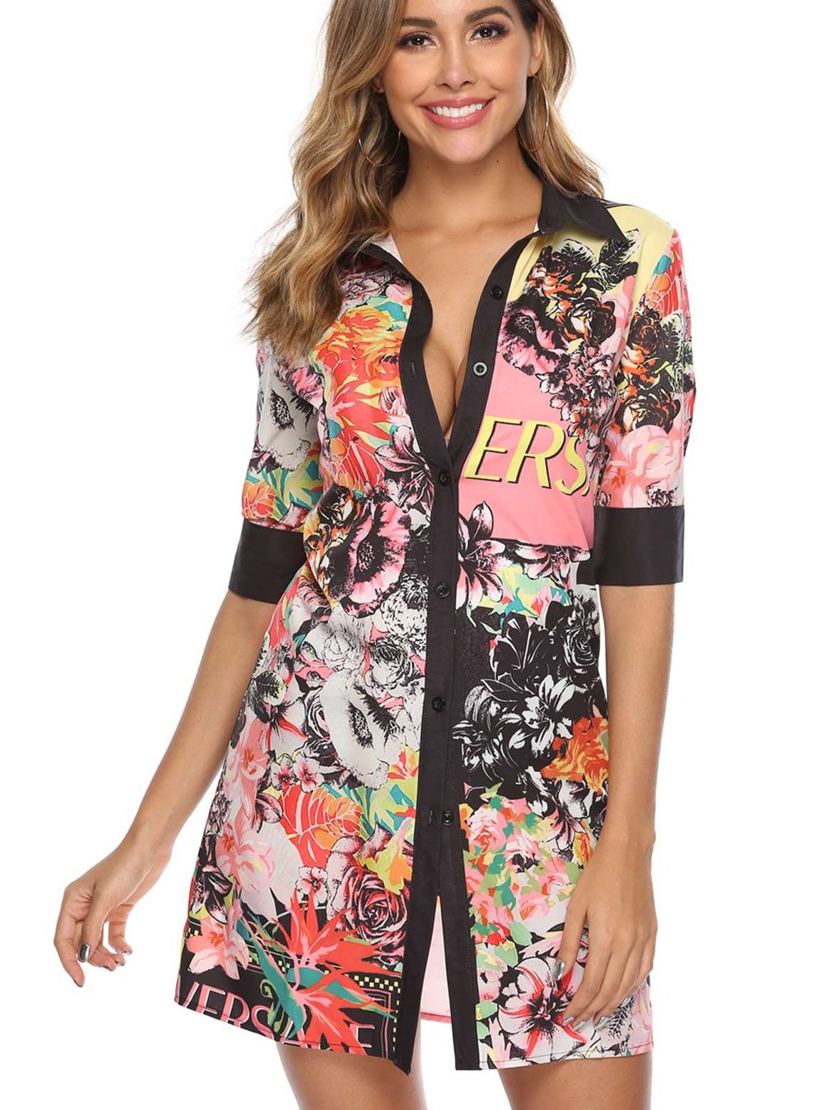 Fashion Print Short sleeve Blouse Shift Dresses