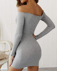 Pure One shoulder Long sleeve Fastener Bodycon Dresses