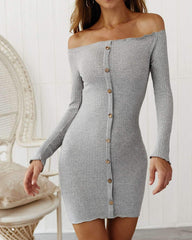 Pure One shoulder Long sleeve Fastener Bodycon Dresses