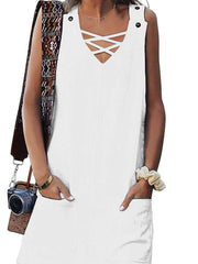 V neck Sleeveless Pure Shift Dresses