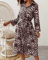 Casual Leopard print Long sleeve Skater Dresses