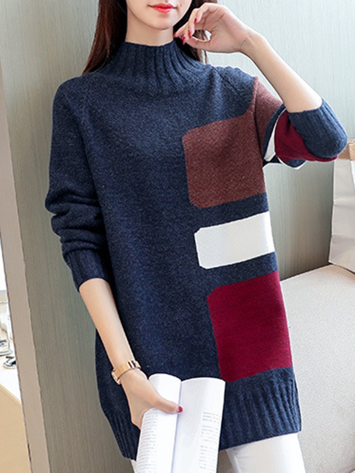 Color-block Turtleneck Sweater
