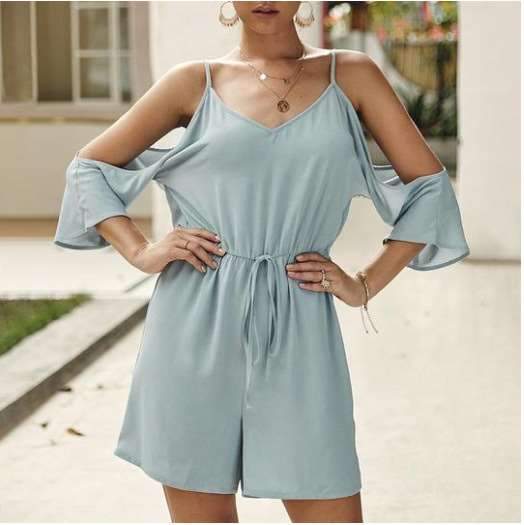 Casual Off shoulder V neck Lacing Vest Jumpsuits